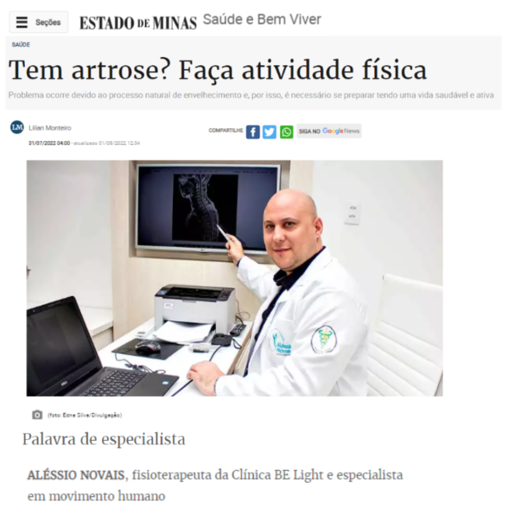 Dr. Aléssio Novais na Jornal Estado de Minas: Artrose e Atividade Física